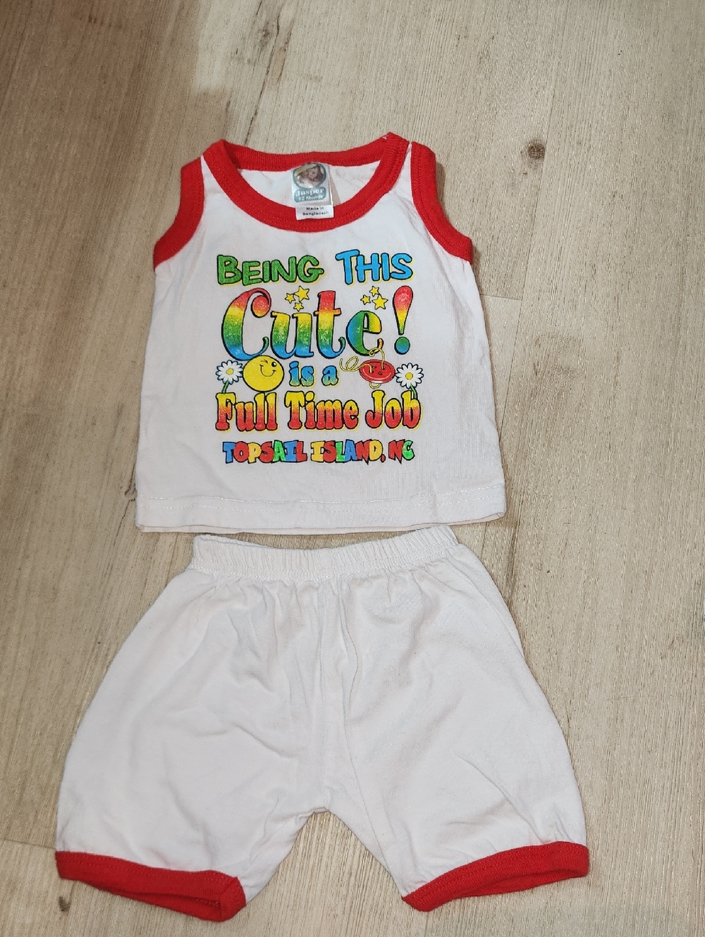 Jasper Infant White Tank with Red Trim 100% Cotton Size 12 Months